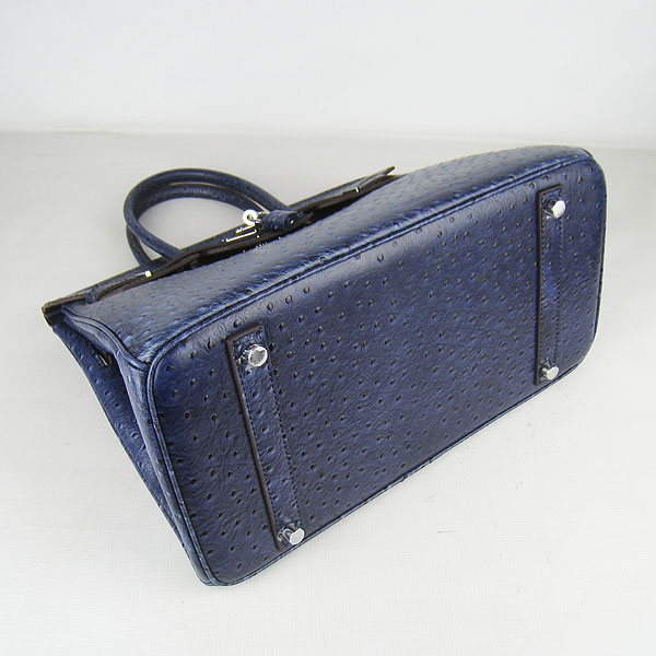 High Quality Fake Hermes Birkin 35CM Ostrich Veins Handbag Dark Blue 6089